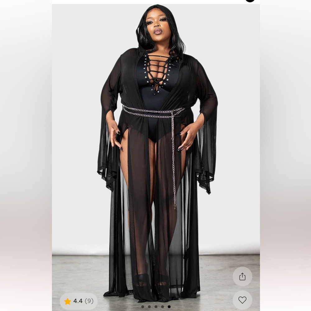 NWT Killstar Mabels Mayhem Black Oversized Mesh Cover Up With Metal Waist Chain